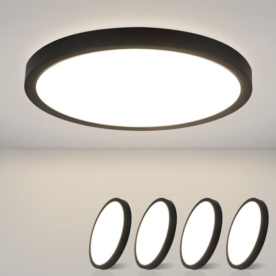 ZMH Deckenlampe LED Deckenleuchte Flach - 4ER Badezimmerlampe 18W Neutralweiß Ø23cm Badezimmer Deckenbeleuchtung Schlafzimmerlampe IP44 Wasserdicht Badlampe Rund Flurlampe Schwarz für Bad Schlafzimmer