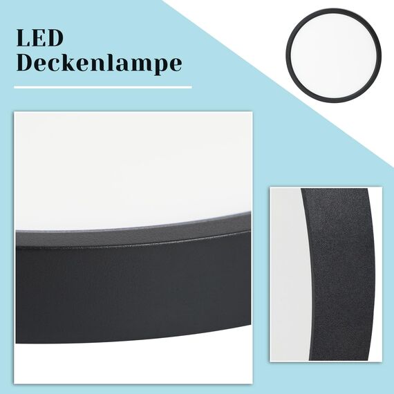 ZMH 3ER Deckenlampe LED Deckenleuchte Badezimmer - Badezimmerlampe Flach 15W Küchenlampe Schwarz Flurlampe Rund Flur Deckenbeleuchtung Kaltweiß Ø18cm Badlampe Klein für Küche Bad Schlafzimmer