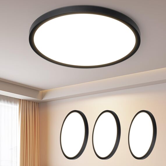 ZMH 3ER Deckenlampe LED Deckenleuchte Badezimmer - Ø30cm Badezimmerlampe Flach Schwarz Rhombenplatte Badlampe Rund Schlafzimmer Küchenlampe 24W Warmweiß Flurlampe Deckenbeleuchtung für Küche Flur Bad