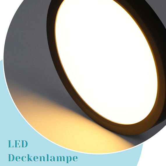 ZMH Deckenlampe LED Deckenleuchte Badezimmer - Ø30cm Badezimmerlampe Flach Schlafzimmerlampe Schwarz Küchenlampe Rund Schlafzimmer Deckenbeleuchtung 24W Flurlampe 3000K Badlampe für Küche Flur Bad