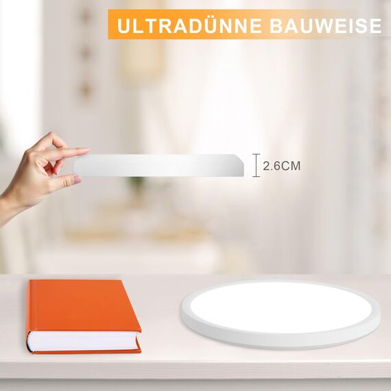 ZMH Deckenlampe LED Deckenleuchte Flach - Ø30cm Badezimmerlampe Badezimmer Dimmbar Rhombenplatte Augenschutz Küchenlampe Rund Weiß 24W Ultra Dünn Flurlampe Badlampe für Bad Küche Flur Schlafzimmer