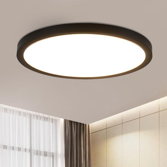 ZMH Deckenlampe LED Deckenleuchte Badezimmer - Ø30cm Badezimmerlampe Flach Schlafzimmerlampe Schwarz Küchenlampe Rund Schlafzimmer Deckenbeleuchtung 24W Flurlampe 3000K Badlampe für Küche Flur Bad