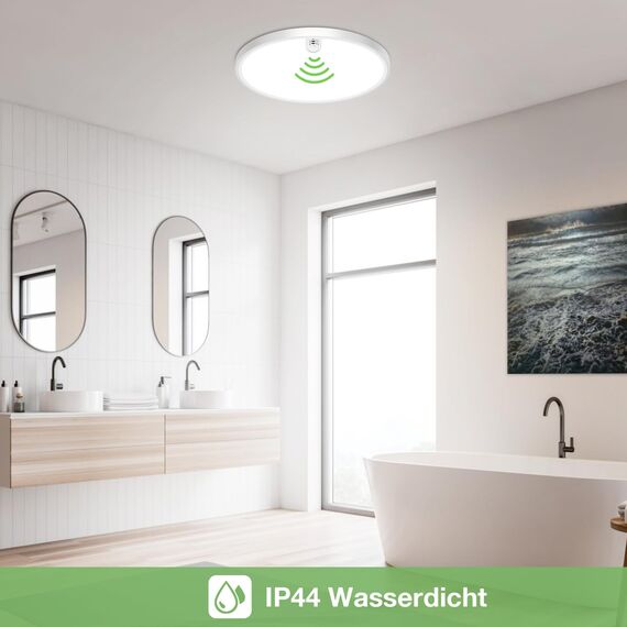 Led Deckenleuchte mit Bewegungsmelder innen - Lampe mit Bewegungsmelder Innen Deckenlampe Led, 18W 2000LM Rund 3000K 4000K 6500K Weiss Wandleuchte Wandlampe Sensor Licht für Flur Keller Balkon Treppen