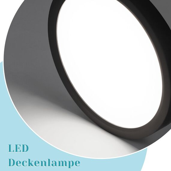 ZMH Deckenlampe LED Deckenleuchte Badezimmer - Ø30cm Badezimmerlampe Flach Schlafzimmerlampe Schwarz Küchenlampe Rund Schlafzimmer Deckenbeleuchtung 24W Flurlampe Kaltweiß Badlampe für Küche Flur Bad