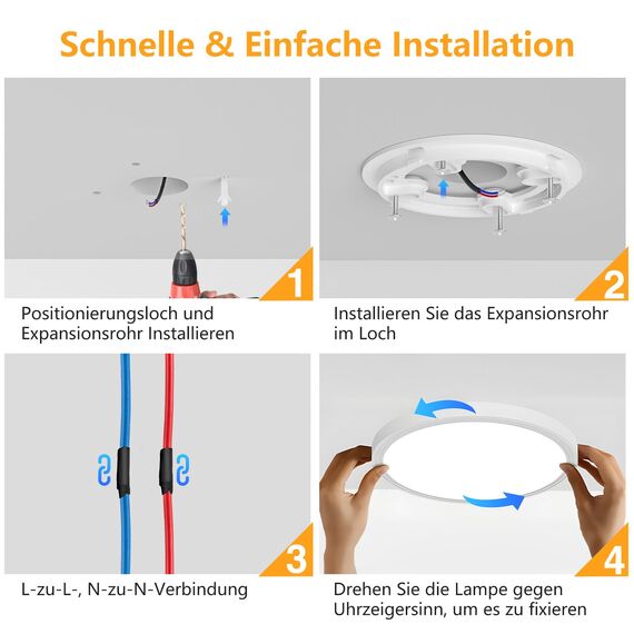 Deckenlampe Led Deckenleuchte Flach Rund - Warmweiß 18W 3000K 1600LM IP44 LED Badezimmer Lampe Badlampe Decke Küchenlampe für Bad Flur Schlafzimmer Balkon Wohnzimmer Küche Keller Lampe UltraDünn 223mm