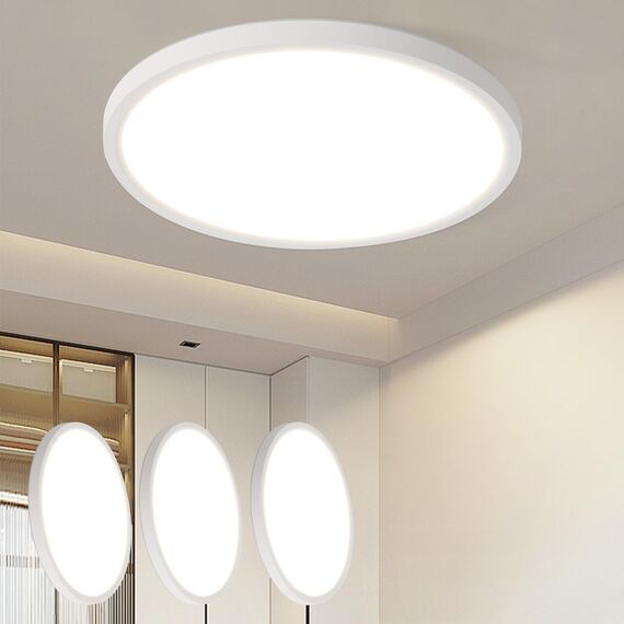 ZMH 3ER Deckenlampe LED Deckenleuchte Badezimmer - Badezimmerlampe Flach Ø30cm Rhombenplatte Küchenlampe Rund Schlafzimmerlampe Weiß 24W Flurlampe 3000K Badlampe für Bad Küche Flur Schlafzimmer