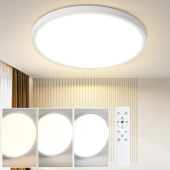 ZMH Deckenlampe LED Deckenleuchte Flach - Ø30cm Badezimmerlampe Badezimmer Dimmbar Rhombenplatte Augenschutz Küchenlampe Rund Weiß 24W Ultra Dünn Flurlampe Badlampe für Bad Küche Flur Schlafzimmer