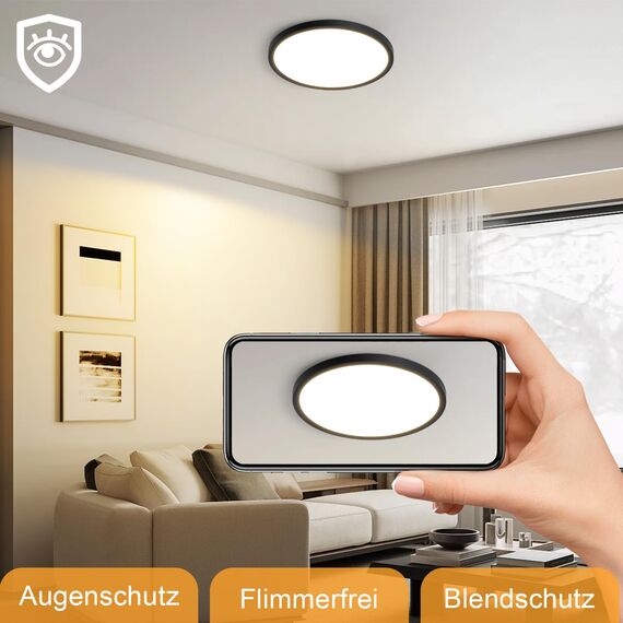 ZMH 3ER Deckenlampe LED Deckenleuchte Badezimmer - Ø30cm Badezimmerlampe Flach Schwarz Rhombenplatte Badlampe Rund Schlafzimmer Küchenlampe 24W Warmweiß Flurlampe Deckenbeleuchtung für Küche Flur Bad