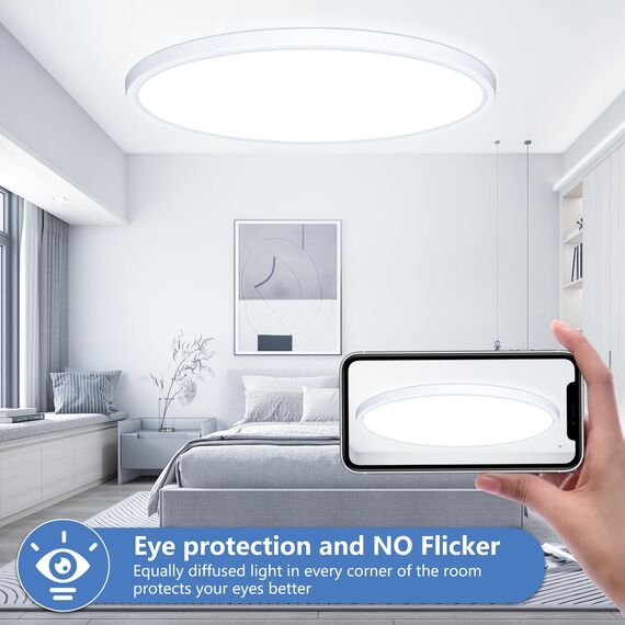50CM Deckenlampe Led Deckenleuchte Flach - 48W 6500K 4800LM Kaltweiß Rund Küchenlampe Badlampe Led Deckenlampe Wohnzimmer Lampe Decke für Küche Schlafzimmer Badezimmer Kinderzimmer Modern Utra Dünn