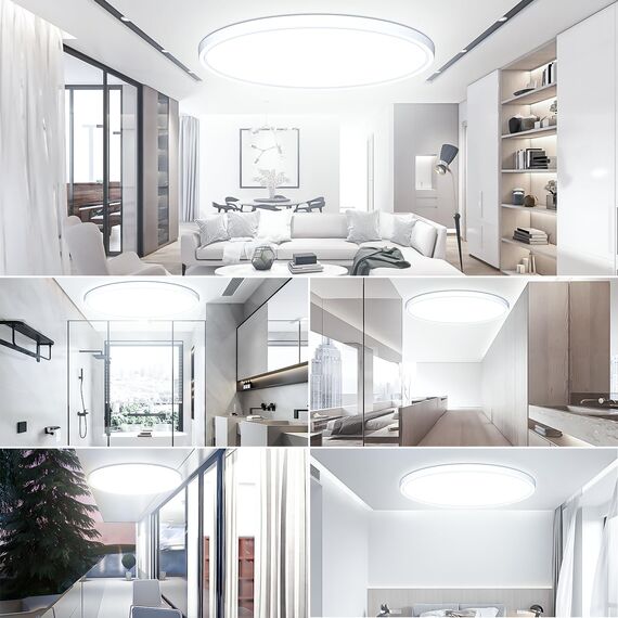 50CM Deckenlampe Led Deckenleuchte Flach - 48W 6500K 4800LM Kaltweiß Rund Küchenlampe Badlampe Led Deckenlampe Wohnzimmer Lampe Decke für Küche Schlafzimmer Badezimmer Kinderzimmer Modern Utra Dünn