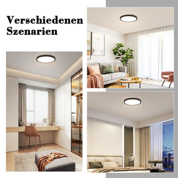 ZMH Deckenlampe LED Deckenleuchte Badezimmer - Ø30cm Badezimmerlampe Flach Schlafzimmerlampe Schwarz Küchenlampe 4000K Schlafzimmer Deckenbeleuchtung 24W Badlampe Rund Flurlampe für Bad Küche Flur