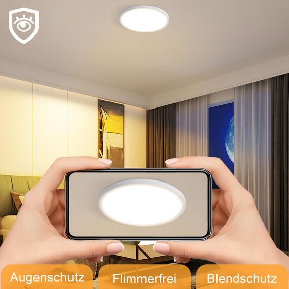 ZMH 3ER Deckenlampe LED Deckenleuchte Badezimmer - Badezimmerlampe Flach Ø30cm Rhombenplatte Küchenlampe Rund Schlafzimmerlampe Weiß 24W Flurlampe 3000K Badlampe für Bad Küche Flur Schlafzimmer