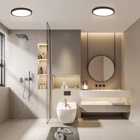 ZMH Deckenlampe LED Deckenleuchte Badezimmer - Ø30cm Badezimmerlampe Flach Schlafzimmerlampe Schwarz Küchenlampe 4000K Schlafzimmer Deckenbeleuchtung 24W Badlampe Rund Flurlampe für Bad Küche Flur