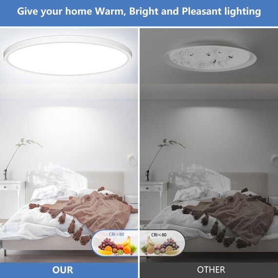 50CM Deckenlampe Led Deckenleuchte Flach - 48W 6500K 4800LM Kaltweiß Rund Küchenlampe Badlampe Led Deckenlampe Wohnzimmer Lampe Decke für Küche Schlafzimmer Badezimmer Kinderzimmer Modern Utra Dünn
