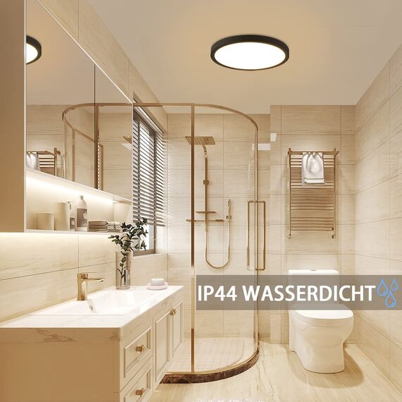 ZMH Deckenlampe LED Deckenleuchte Flach - 2ER Schlafzimmerlampe Ø23cm Badlampe Schwarz 18W Schlafzimmer Deckenbeleuchtung Badezimmerlampe IP44 Küchenlampe Rund Flurlampe Warmweiß für Badezimmer Küche