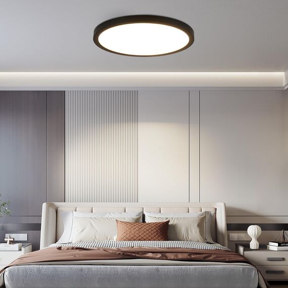 ZMH Deckenlampe LED Deckenleuchte Badezimmer - Ø30cm Badezimmerlampe Flach Schlafzimmerlampe Schwarz Küchenlampe Rund Schlafzimmer Deckenbeleuchtung 24W Flurlampe 3000K Badlampe für Küche Flur Bad