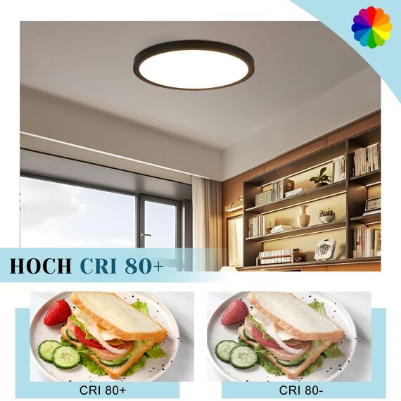ZMH Deckenlampe LED Deckenleuchte Badezimmer - Ø30cm Badezimmerlampe Flach Schlafzimmerlampe Schwarz Küchenlampe Rund Schlafzimmer Deckenbeleuchtung 24W Flurlampe 3000K Badlampe für Küche Flur Bad