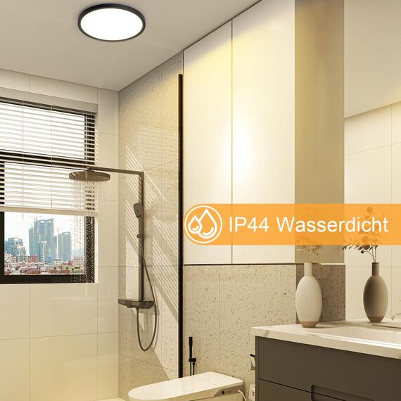 ZMH 3ER Deckenlampe LED Deckenleuchte Badezimmer - Ø30cm Badezimmerlampe Flach Schwarz Rhombenplatte Badlampe Rund Schlafzimmer Küchenlampe 24W Warmweiß Flurlampe Deckenbeleuchtung für Küche Flur Bad