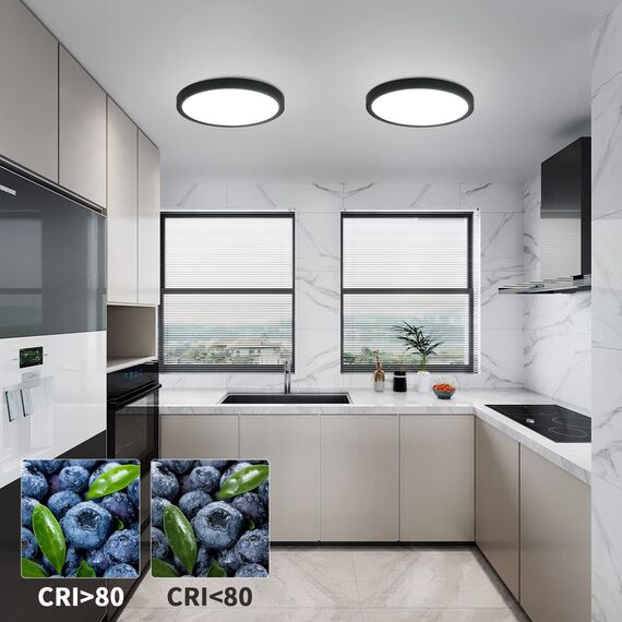 ZMH Deckenlampe LED Deckenleuchte Flach - Ø23cm Badezimmerlampe Kaltweiß Schlafzimmerlampe Schwarz 18W Schlafzimmer Deckenbeleuchtung Küchenlampe IP44 Flurlampe Rund für Bad Küche Flur Wohnzimmer