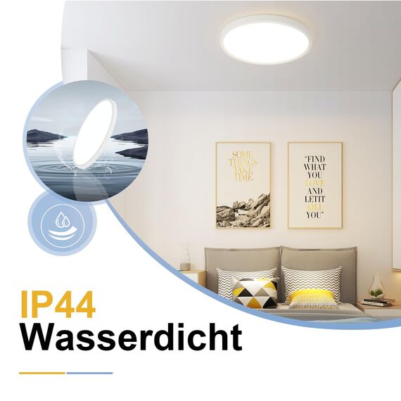 ZMH Deckenlampe LED Deckenleuchte Badezimmer - Badezimmerlampe Flach Ø30cm Schlafzimmerlampe Rund Küchenlampe Schlafzimmer Weiß Deckenbeleuchtung 24W Flurlampe 3000K Badlampe für Bad Küche Flur