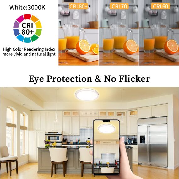 Deckenlampe Led Deckenleuchte Flach Rund - Warmweiß 18W 3000K 1600LM IP44 LED Badezimmer Lampe Badlampe Decke Küchenlampe für Bad Flur Schlafzimmer Balkon Wohnzimmer Küche Keller Lampe UltraDünn 223mm