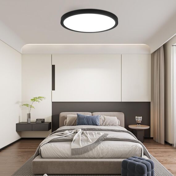 ZMH Deckenlampe LED Deckenleuchte Badezimmer - Ø30cm Badezimmerlampe Flach Schlafzimmerlampe Schwarz Küchenlampe Rund Schlafzimmer Deckenbeleuchtung 24W Flurlampe Kaltweiß Badlampe für Küche Flur Bad