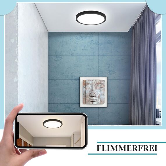 ZMH 3ER Deckenlampe LED Deckenleuchte Badezimmer - Badezimmerlampe Flach 15W Küchenlampe Schwarz Flurlampe Rund Flur Deckenbeleuchtung Kaltweiß Ø18cm Badlampe Klein für Küche Bad Schlafzimmer