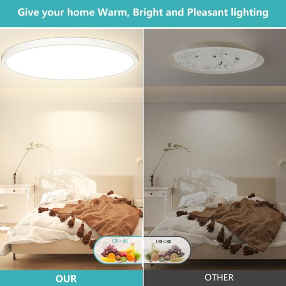 50CM Deckenlampe Led Deckenleuchte Flach - 48W 4800LM 4000K Neutralweiß Rund LED Deckenlampe Wohnzimmer Utra Dünn 2,4CM Lampe Decke für Küche Schlafzimmer Badezimmer Kinderzimmer Flur Modern IP44