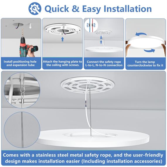 50CM Deckenlampe Led Deckenleuchte Flach - 48W 6500K 4800LM Kaltweiß Rund Küchenlampe Badlampe Led Deckenlampe Wohnzimmer Lampe Decke für Küche Schlafzimmer Badezimmer Kinderzimmer Modern Utra Dünn