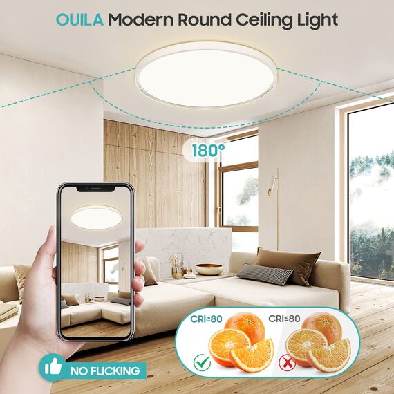 Deckenlampe Led Deckenleuchte Flach Rund, Ø30CM 24W 4000K 2400LM Neutralweiß Modern Küchenlampe Led Deckenlampe Bad Wohnzimmer Lampe Decke für Küche Schlafzimmer Badezimmer Kinderzimmer Flur Keller