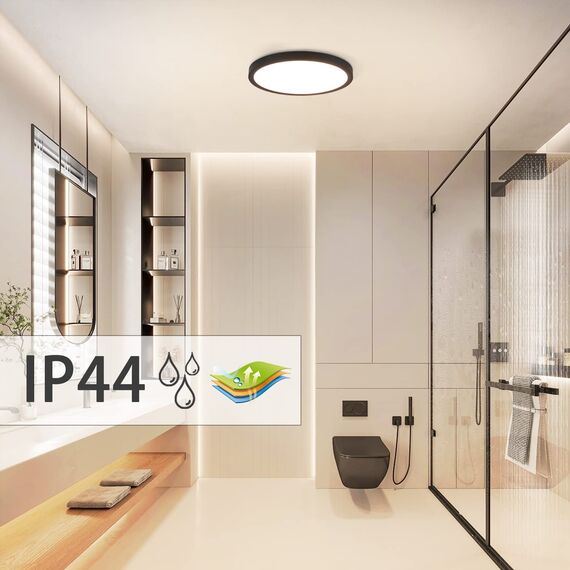 ZMH Deckenlampe LED Deckenleuchte Flach - 4ER Badezimmerlampe 18W Neutralweiß Ø23cm Badezimmer Deckenbeleuchtung Schlafzimmerlampe IP44 Wasserdicht Badlampe Rund Flurlampe Schwarz für Bad Schlafzimmer