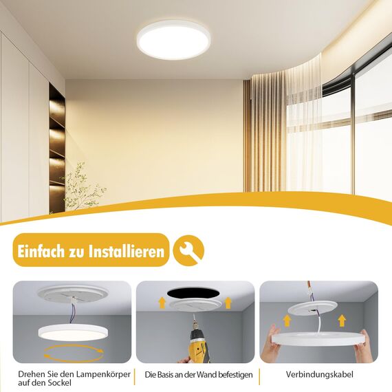 ZMH Deckenlampe LED Deckenleuchte Badezimmer - Badezimmerlampe Flach Ø30cm Schlafzimmerlampe Rund Küchenlampe Schlafzimmer Weiß Deckenbeleuchtung 24W Flurlampe 3000K Badlampe für Bad Küche Flur