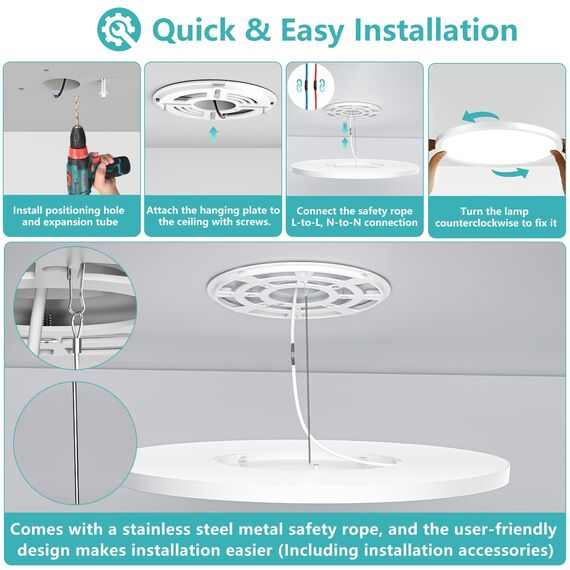 50CM Deckenlampe Led Deckenleuchte Flach - 48W 4800LM 4000K Neutralweiß Rund LED Deckenlampe Wohnzimmer Utra Dünn 2,4CM Lampe Decke für Küche Schlafzimmer Badezimmer Kinderzimmer Flur Modern IP44