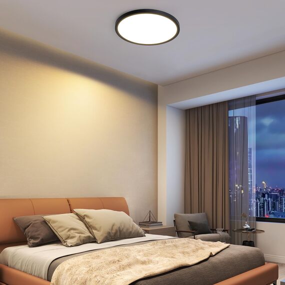 ZMH 3ER Deckenlampe LED Deckenleuchte Badezimmer - Ø30cm Badezimmerlampe Flach Schwarz Rhombenplatte Badlampe Rund Schlafzimmer Küchenlampe 24W Warmweiß Flurlampe Deckenbeleuchtung für Küche Flur Bad