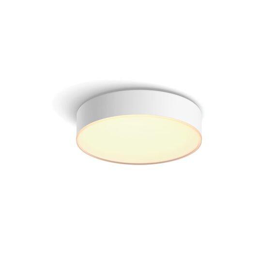 Philips Hue White Ambiance Enrave Deckenleuchte S (1.220 lm) inkl. Dimmschalter, dimmbare Deckenlampe für das Hue Lichtsystem mit allen Weißtönen, smarte Lichtsteuerung über Sprache und App, weiß