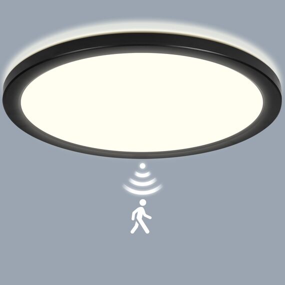 LEZOE LED Deckenleuchte mit Bewegungsmelder, 30W 3300LM Radar Sensor LED Deckenlampe Dimmbar mit Fernbedienung, 3000K/4000K/6500K Für Bad Garage, Treppen, Keller, Flur, Balkon, Diele φ39x2.5cm Schwarz