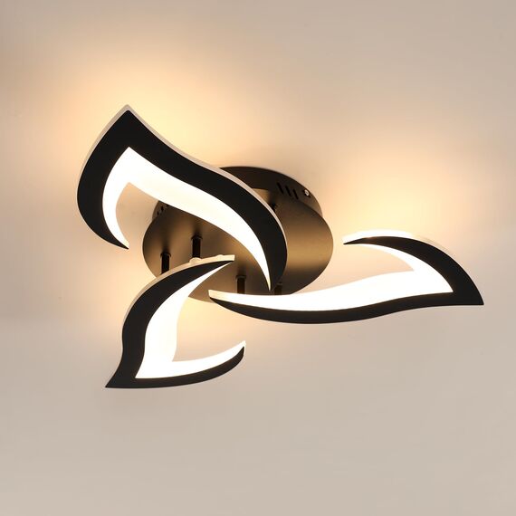 Comely Deckenlampe LED Wohnzimmer, 58cm 36W 4000LM LED Lampen Deckenleuchte, Moderne Blütenblatt Design Lampen für Wohnzimmer Küche Schlafzimmer Esszimmer, 3000K Warmweißes Licht, Schwarz