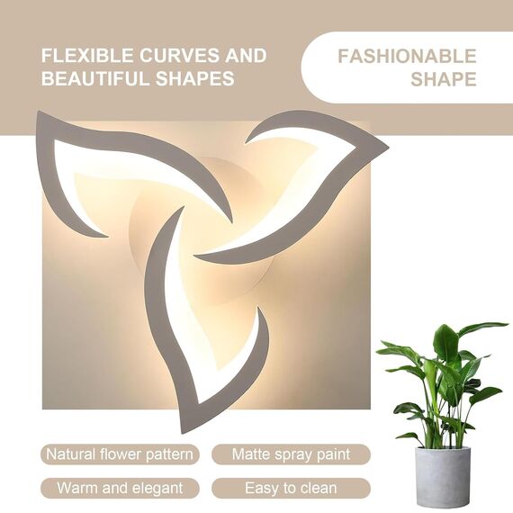 Comely Deckenlampe LED Wohnzimmer, 52cm 36W LED Lampen Deckenleuchte, Moderne Blütenblatt Design Lampen für Wohnzimmer Küche Schlafzimmer Esszimmer, 3000K Warmweißes Licht, Weiß