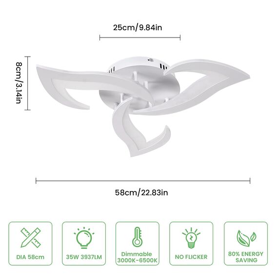 Comely LED Deckenleuchte Dimmbar, Moderne Acryl Deckenlampe 35W 3937LM, 3000K-6500K, Deckenbeleuchtung mit Fernbedienung für Schlafzimmer Wohnzimmer, Dia 58cm