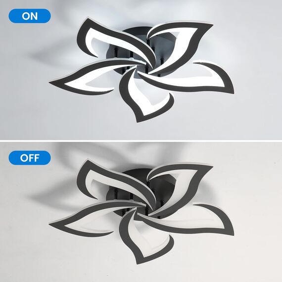 Comely Deckenlampe, LED Deckenleuchte 60W 6750lm, Kaltes Weiß 6500K Moderne Blütenblatt Design Deckenlampe für Wohnzimmer Küche Schlafzimmer Esszimmer, Dia 60cm,Schwarz