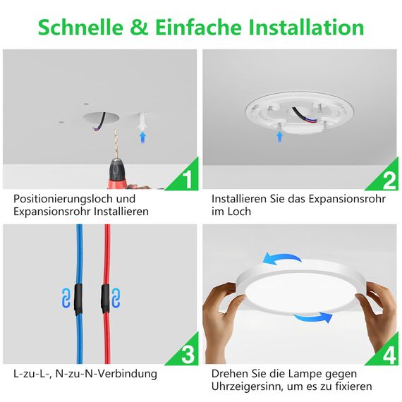 Deckenlampe LED Deckenleuchte Flach Rund - 18W 6500K 1600LM IP44 Modern Kaltweiß Led Badezimmer Lampe, Badlampe Decke Küchenlampe für Bad Flur Küche Schlafzimmer Balkon Wohnzimmer Treppe KellerØ22,3CM