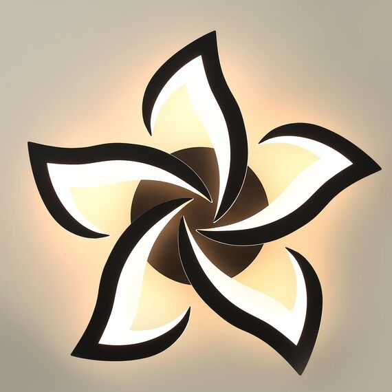 Comely Deckenlampe LED Wohnzimmer, 60cm 60W 6750LM LED Lampen Deckenleuchte, Moderne Blütenblatt Design Lampen für Wohnzimmer Küche Schlafzimmer Esszimmer, 3000K Warmweißes Licht, Schwarz