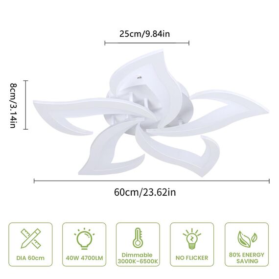 Comely Deckenlampe, LED Deckenleuchte 60W 6750lm, Kaltes Weiß 6500K Moderne Blütenblatt Design Deckenlampe für Wohnzimmer Küche Schlafzimmer Esszimmer, Dia 60cm