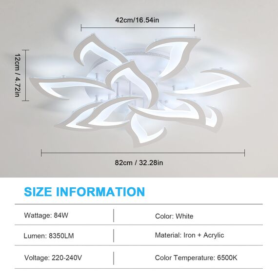 Comely Deckenlampe LED 84W mit 10 Köpfen im Blumenstil, Deckenleuchte Modern aus Eisen und Acryl, Deckenlampe Wohnzimmer 6500K für Schlafzimmer, Küche und Büro