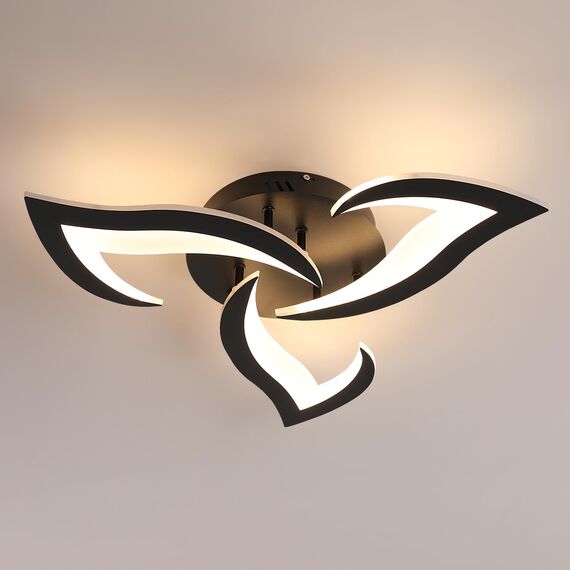 Comely Deckenlampe LED Wohnzimmer, 58cm 36W 4000LM LED Lampen Deckenleuchte, Moderne Blütenblatt Design Lampen für Wohnzimmer Küche Schlafzimmer Esszimmer, 3000K Warmweißes Licht, Schwarz