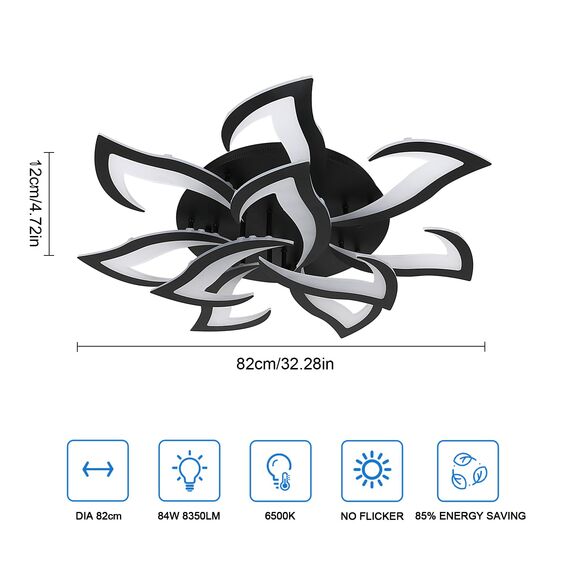 Comely Deckenlampe Modern, LED Deckenleuchte 84W 6500K, Deckenbeleuchtung Schwarz mit 10-LED Schwalbenschwanz-Design, Eisen und Acryl, Perfekt für Schlafzimmer, Wohnzimmer, Küche