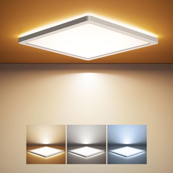 BLNAN LED Deckenleuchte 24W Deckenlampe Flach, Warm Neutral Kalt Weiß 3000K/4000K/5000K, 2400LM Panel mit Hinterleuchtung für Schlafzimmer, Wohnzimmer, Küche, Flur, Bad, Keller, Ultradünn 30CM