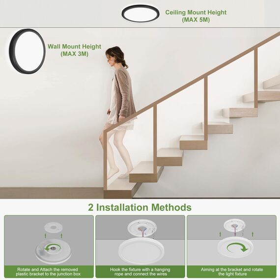 LEZOE LED Deckenleuchte mit Bewegungsmelder, 24W 2650LM Radar Sesor LED Deckenlampe Dimmbar, 3000K/4000K/6500K Sensorleuchte Für Badezimmer, Garage, Treppen, Keller, Flur, Balkon, Diele φ30x2.5cm