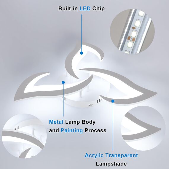 Comely LED Deckenleuchte Dimmbar, Moderne Acryl Deckenlampe 35W 3937LM, 3000K-6500K, Deckenbeleuchtung mit Fernbedienung für Schlafzimmer Wohnzimmer, Dia 58cm