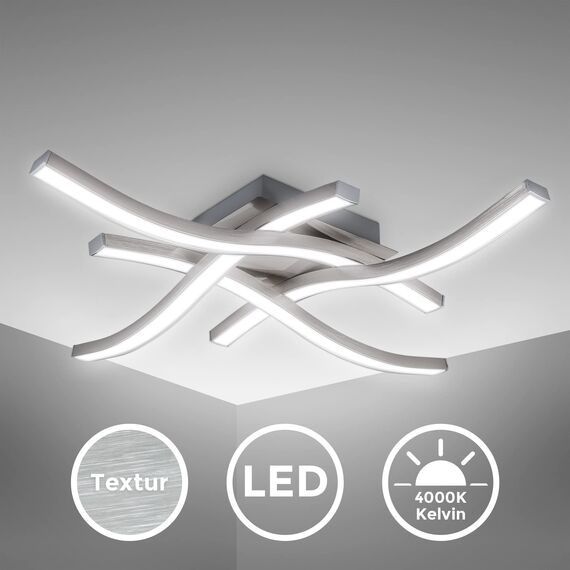 B.K.Licht - Deckenlampe mit neutralweißer Lichtfarbe, je 4,3 Watt, je 450 Lumen, LED Deckenleuchte, LED Lampe, Wohnzimmerlampe, Schlafzimmerlampe, Küchenlampe, 42,5x42,5x7 cm, Matt-Nickel